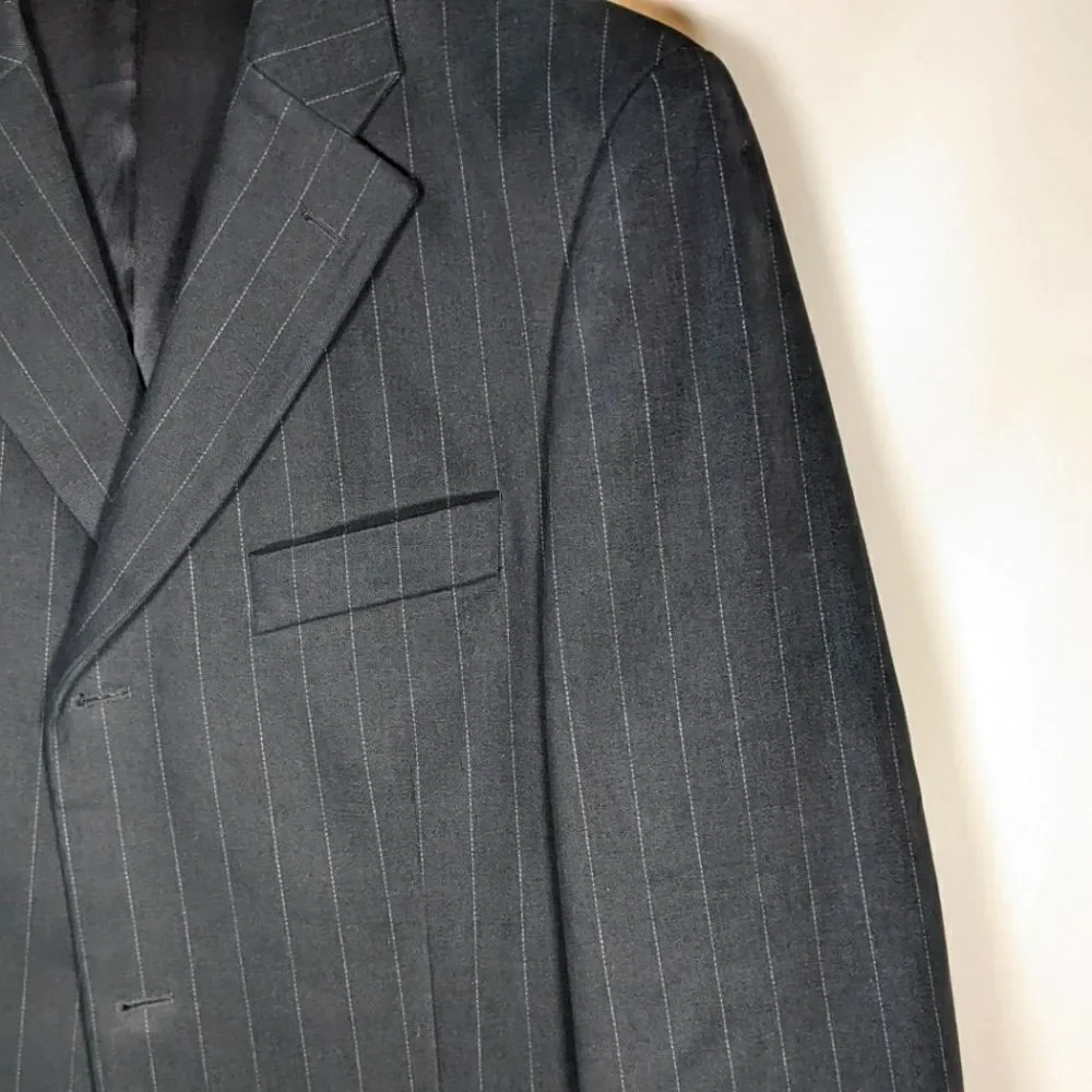Banana Republic Double Breasted Black Pinstriped 99% Cotton Blazer Size 42R